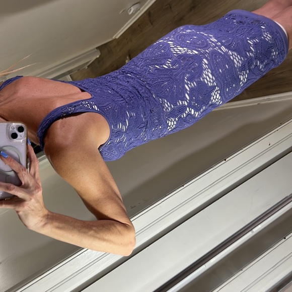 Free People Purple and white crochet overlay sleeveless fitted dress - Picture 7 of 12